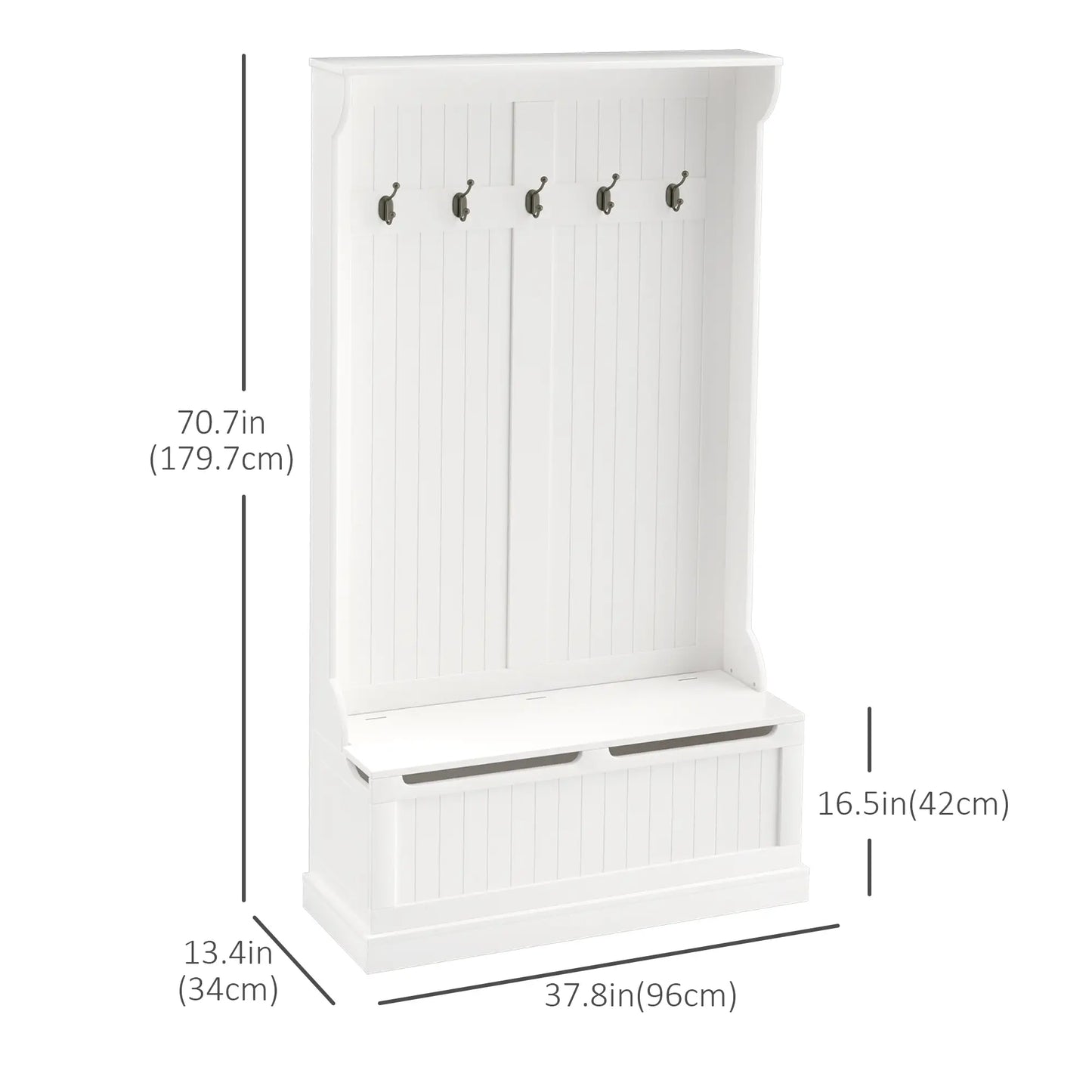 3-In-1 Hall Tree, Coat Rack, Shoe Storage, Bench Seat, White