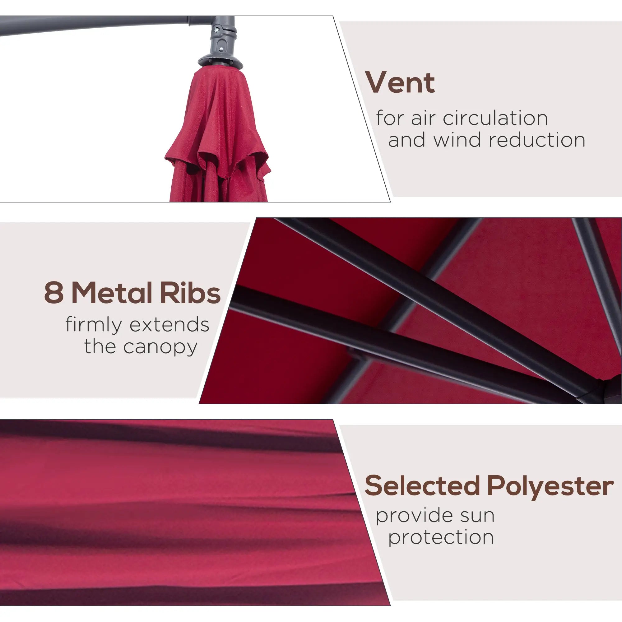 10' Deluxe Patio Umbrella, Banana Hanging Offset Sunshade, Wine Red Cantilever Umbrellas at Gallery Canada