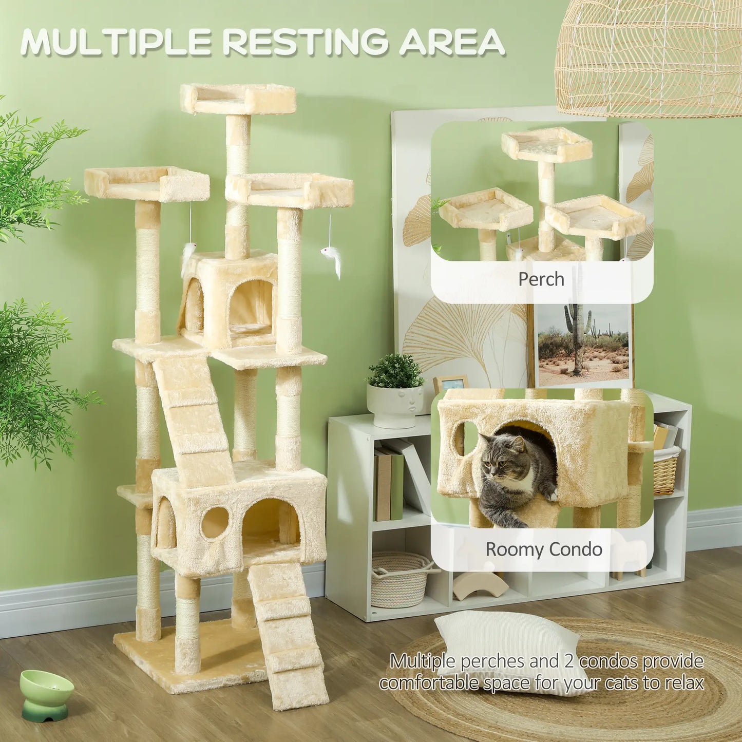 68-Inch Multi-Level Cat Scratching Tree, Activity Center, Beige Cat Towers at Gallery Canada