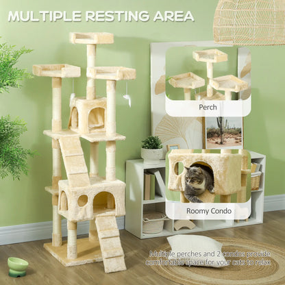 68-Inch Multi-Level Cat Scratching Tree, Activity Center, Beige Cat Towers at Gallery Canada
