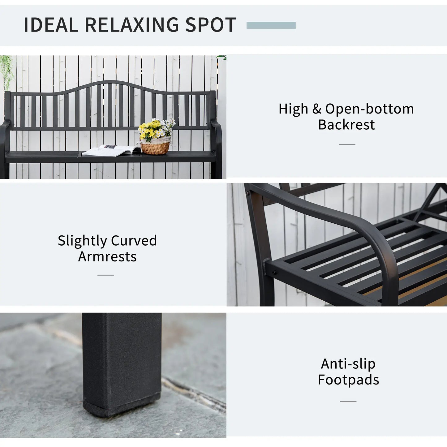 Metal Outdoor Bench with Liftable Table, Patio Loveseat, Garden Bench, Black Outdoor Benches at Gallery Canada