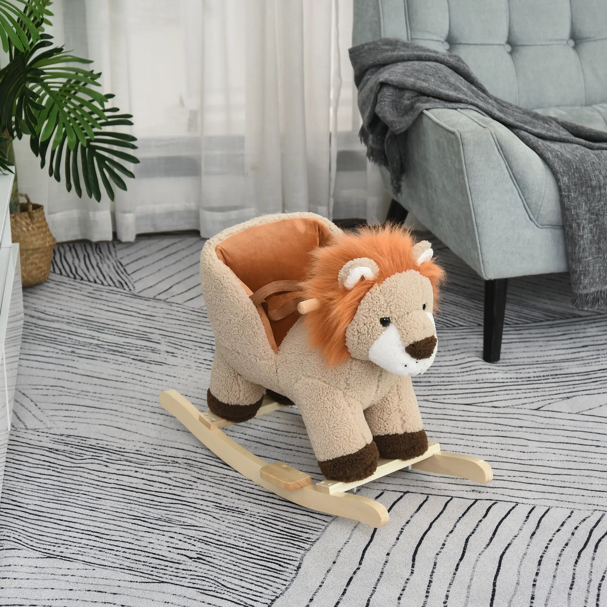 Baby Rocking Horse, Lion Design, Plush, Wooden, Sound, Seat Belt, 18-36 Months, Brown Rocking Horses at Gallery Canada