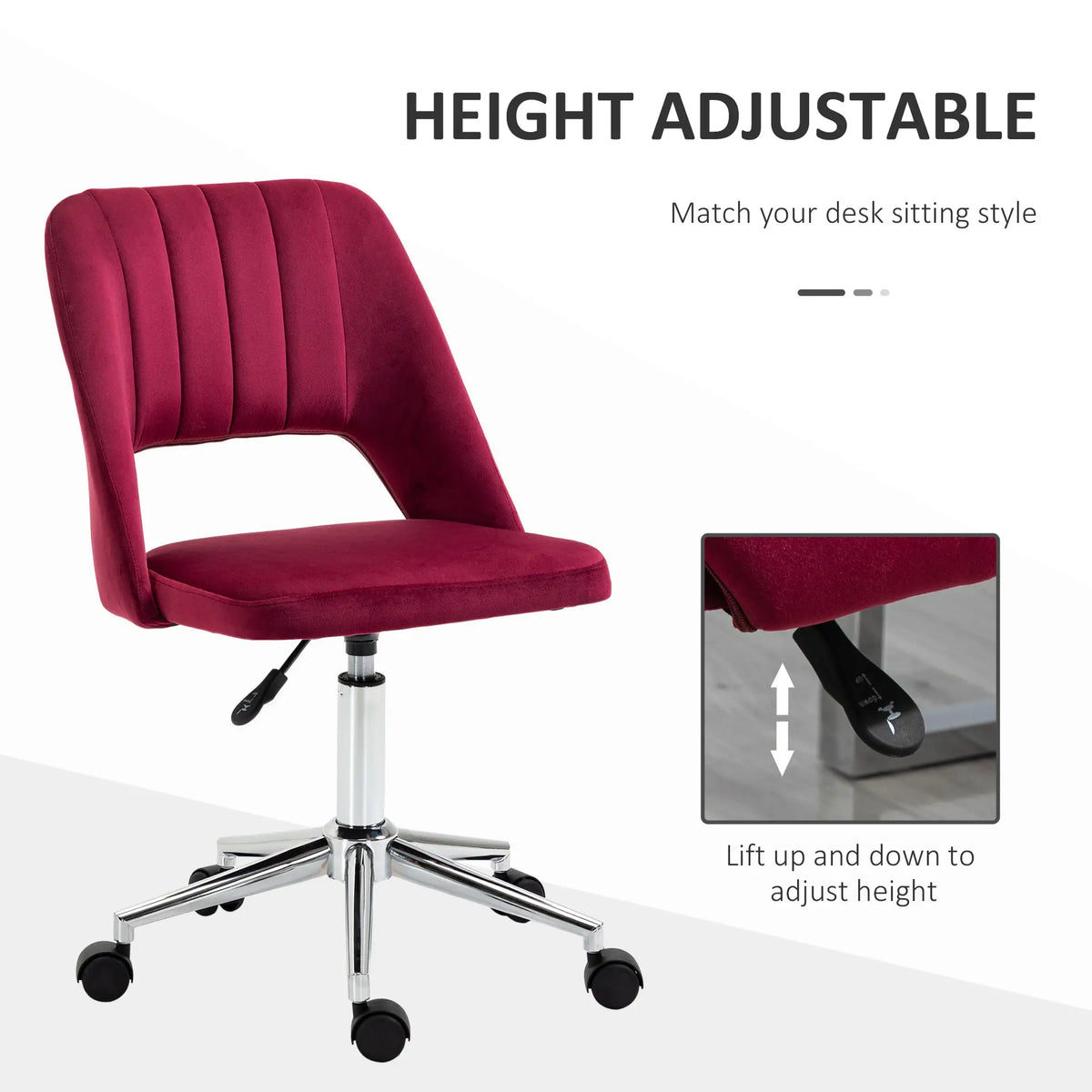 Mid Back Office Chair, Velvet Fabric, Swivel, Scallop Shape, Red Task Chairs at Gallery Canada