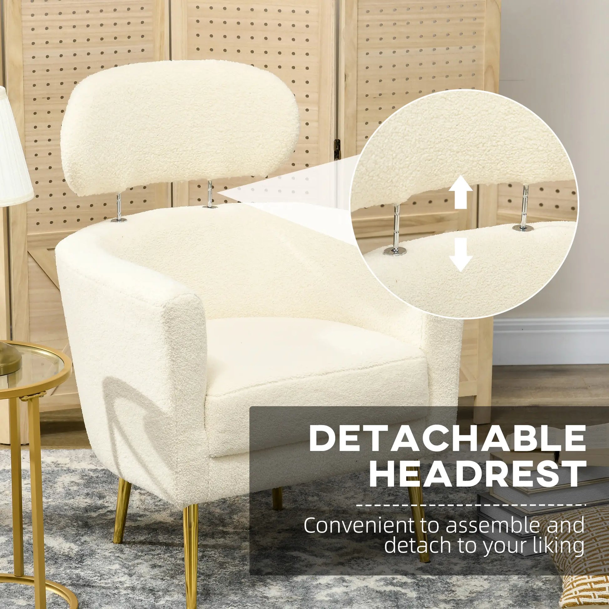 Barrel Accent Chair, Detachable Headrest, Modern Armchair, Cream White Accent Chairs at Gallery Canada
