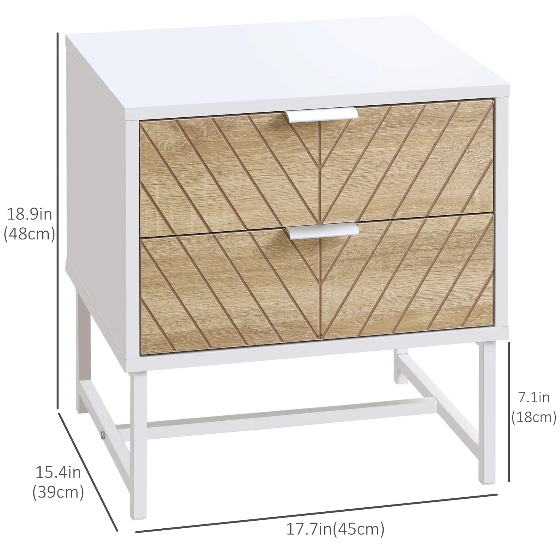 Modern Bedside Table, 2 Drawers, Steel Frame, Oak, White Bedside Tables at Gallery Canada