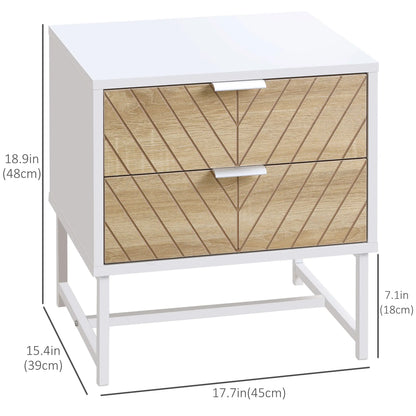 Modern Bedside Table, 2 Drawers, Steel Frame, Oak, White Bedside Tables at Gallery Canada