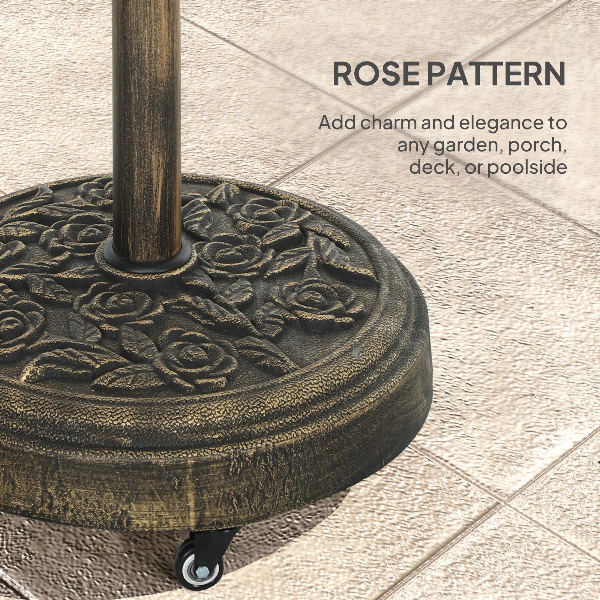 Round Patio Umbrella Base, 46 lbs Resin Stand with Wheels, Bronze Umbrella Bases at Gallery Canada