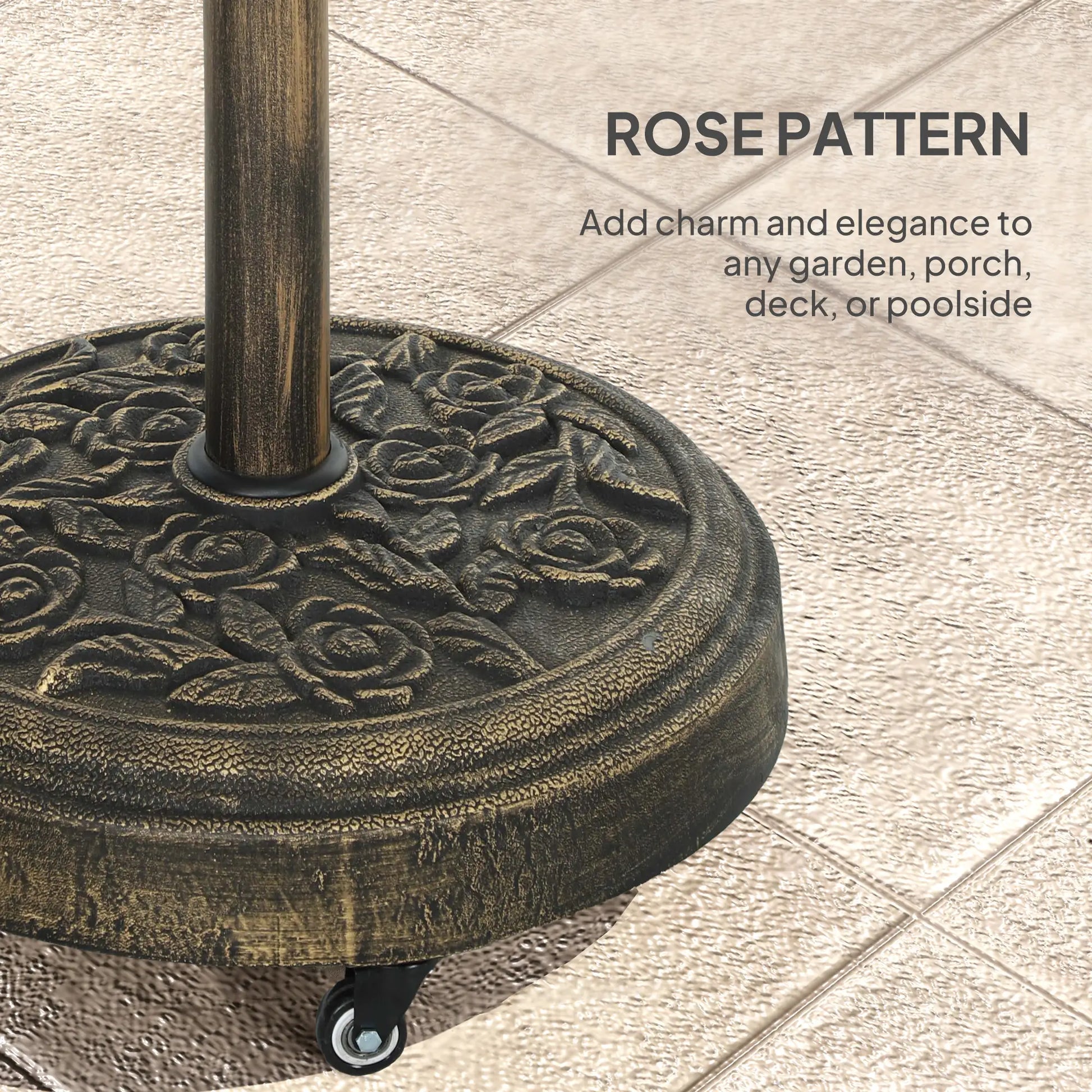 Round Patio Umbrella Base, 46 lbs Resin Stand with Wheels, Bronze Umbrella Bases at Gallery Canada