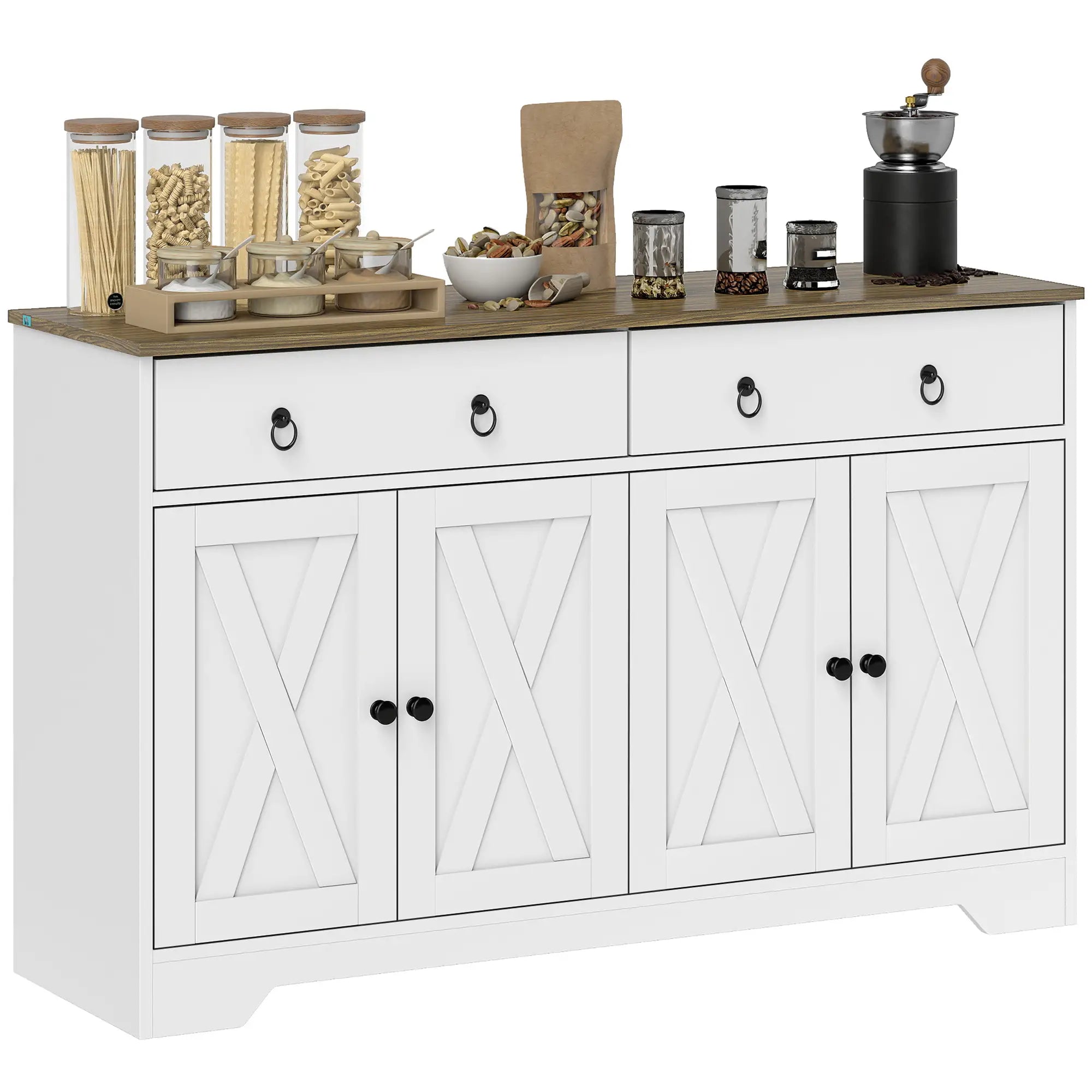 Kitchen Sideboard Cabinet, 2 Drawers, 4 Barn Doors, 2 Adjustable Shelves, White Bar Cabinets at Gallery Canada