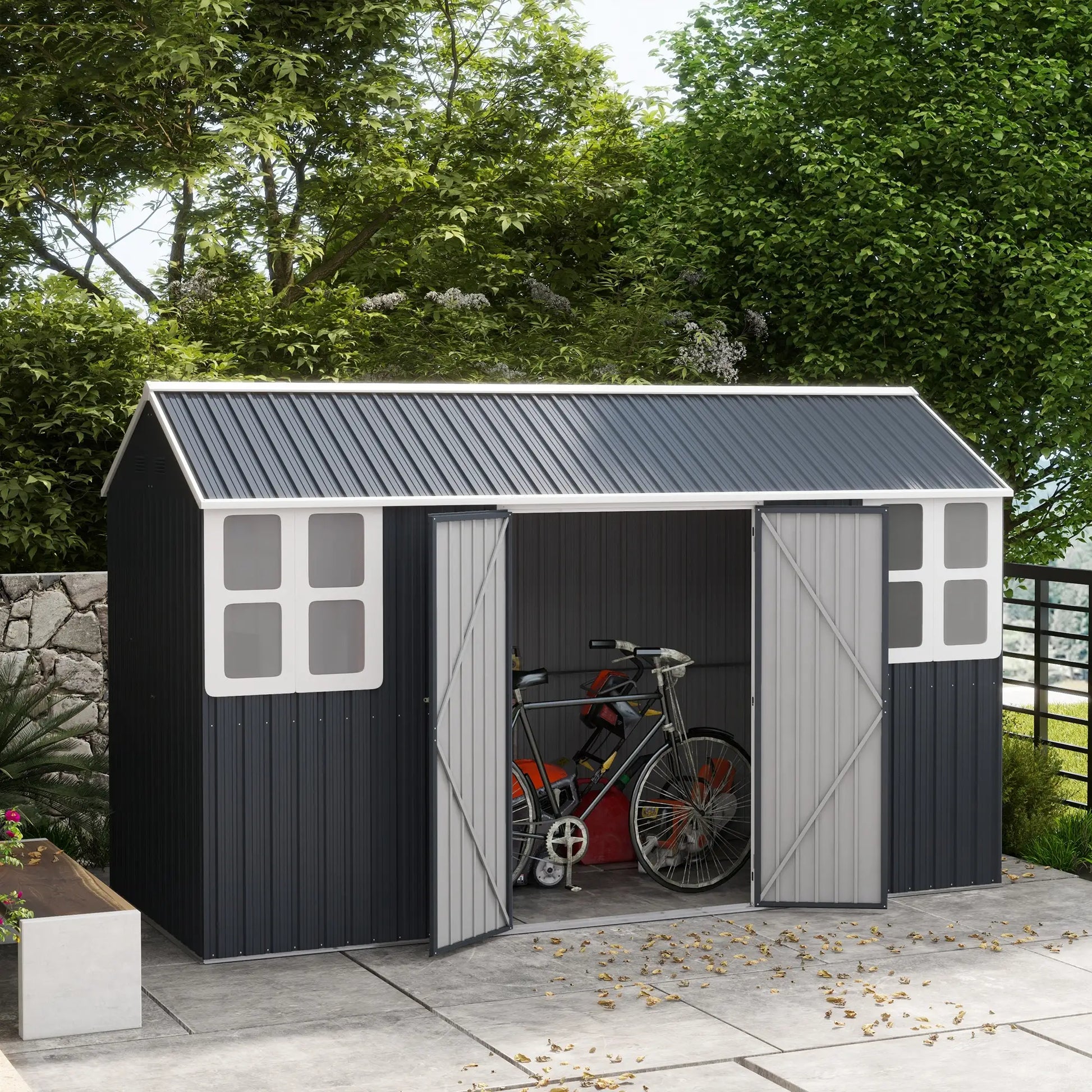 12' x 5.5' Metal Garden Shed, Outdoor Storage, Lockable Door, Dark Grey Sheds at Gallery Canada