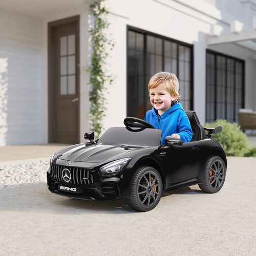 12V Battery Powered Kids Electric Car, Remote, Lights, Music Horn, Black