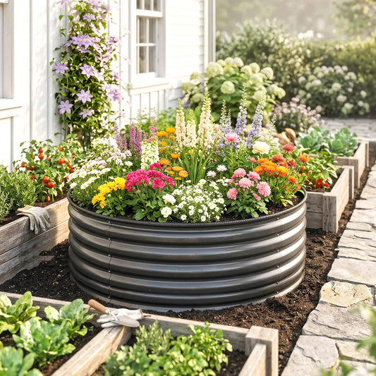Galvanized Raised Flower Bed, 4 x 4 x 1.5 ft, Dark Grey Raised Garden Beds Dark Grey at Gallery Canada
