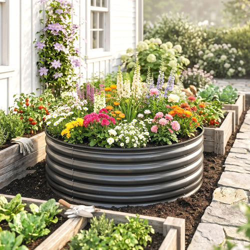 Galvanized Raised Flower Bed, 4 x 4 x 1.5 ft, Dark Grey