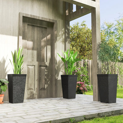 22.8" Tall Planters Set of 3, Stone Finish, Wheels, Drainage, Black Garden Accessories at Gallery Canada