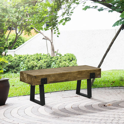 Outdoor Garden Bench, Metal Legs, Rustic Wood Effect Concrete, Natural and Black, Black Outdoor Benches at Gallery Canada