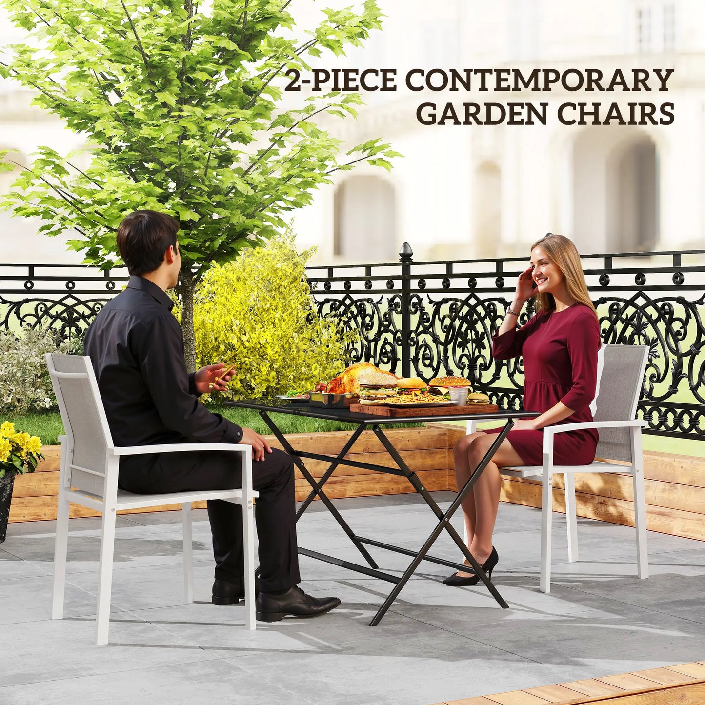 Stackable Patio Dining Chairs, Set of 2, Light Grey Patio Chairs at Gallery Canada