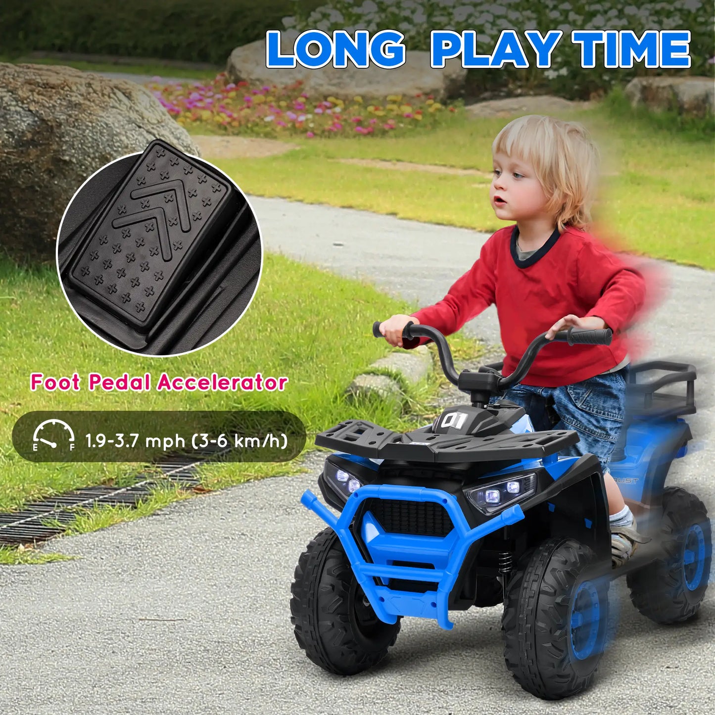 Kids ATV, 12V Electric Ride On Toy, Spring Suspension, Storage Basket, Blue Electric Ride On Toys at Gallery Canada