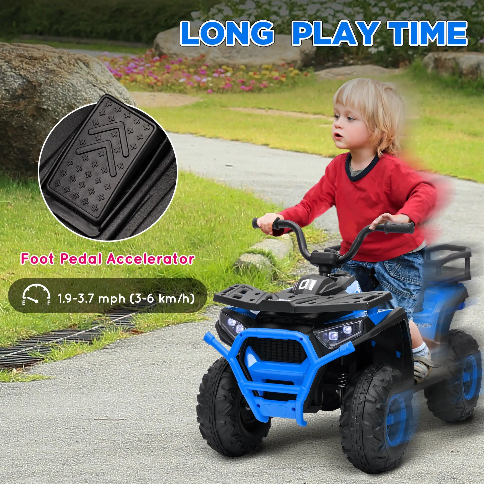 Kids ATV, 12V Electric Ride On Toy, Spring Suspension, Storage Basket, Blue Electric Ride On Toys at Gallery Canada