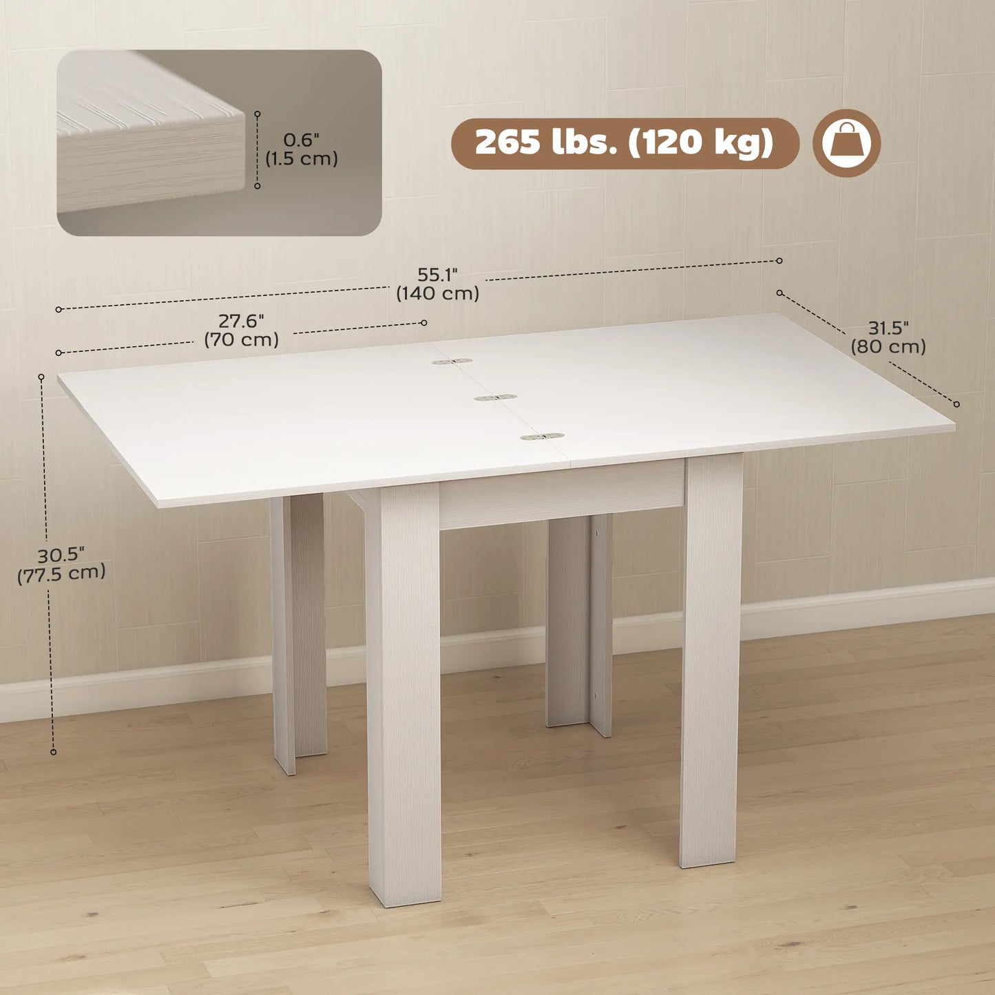 55" Extendable Dining Table for 4-6 Person, Kitchen Table, White Dining Tables at Gallery Canada