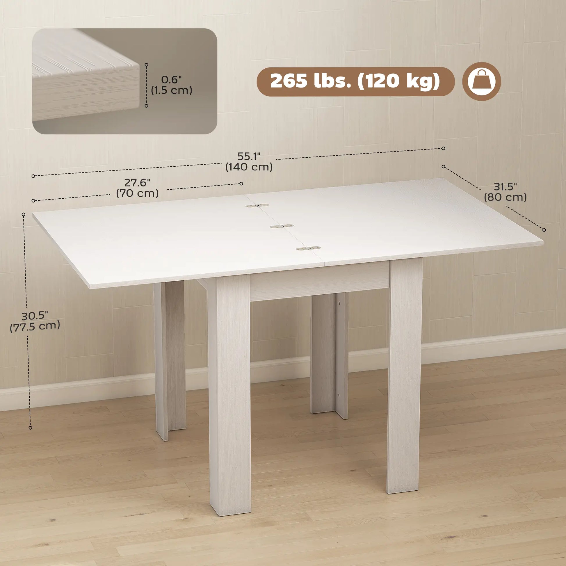 55" Extendable Dining Table for 4-6 Person, Kitchen Table, White Dining Tables at Gallery Canada