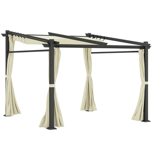 Metal Pergola, Sliding Roof Canopy, Retractable, 10' x 10', Beige