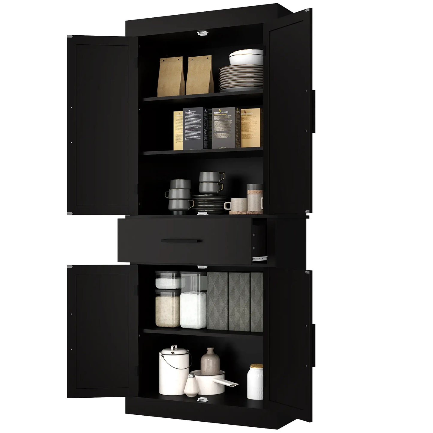 72" Kitchen Storage Cabinet, Farmhouse Pantry, 4 Barn Doors, Drawer, Adjustable Shelves, Black Kitchen Pantry Cabinets at Gallery Canada