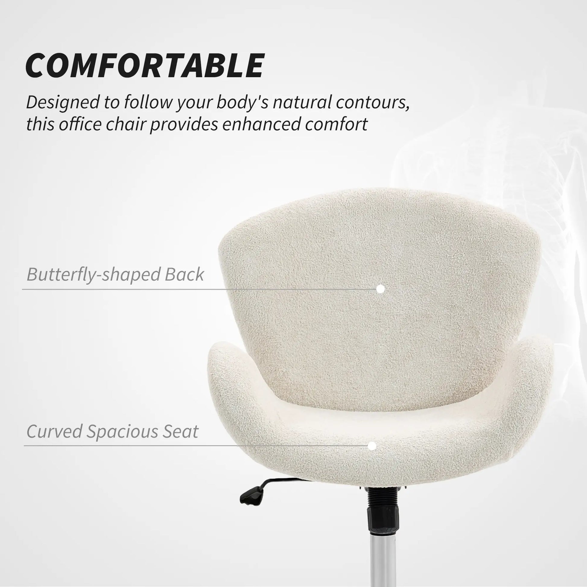 Swivel Office Chair, Velvet Desk Chair, Wide Bucket Seat, Cream White Task Chairs at Gallery Canada