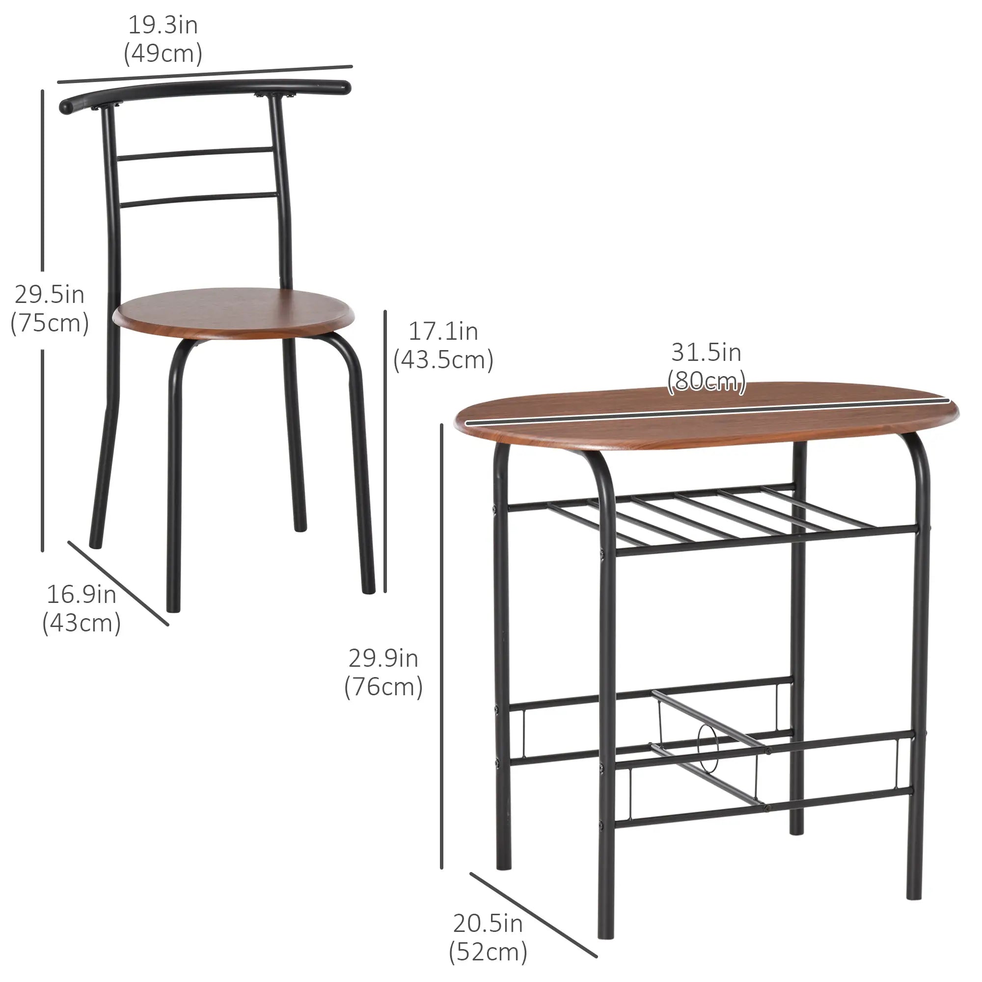 Oval Dining Table Set of 3, Kitchen Table and Chairs with Storage, Natural Bar Sets at Gallery Canada