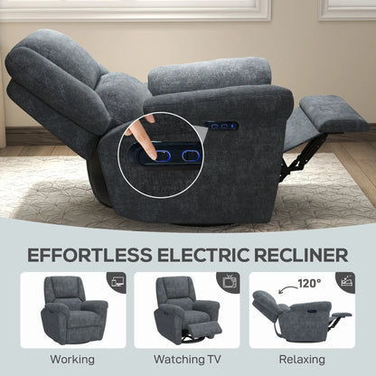 Power Recliner Chair, Fabric Upholstery, USB Ports, Swivel Rocking, Dark Grey Single Sofas at Gallery Canada