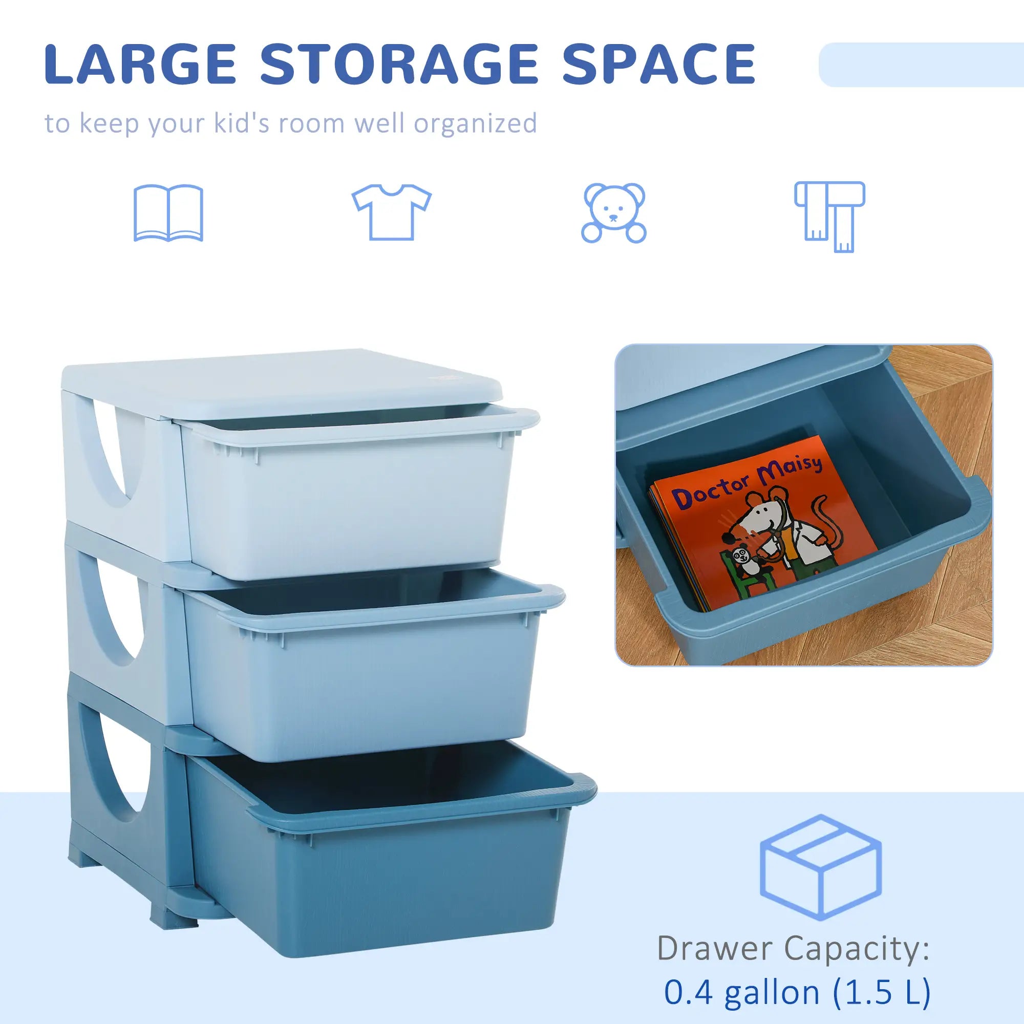 3 Tier Toy Organizer, 3 Plastic Drawers, Blue Baby & Kids Storage at Gallery Canada