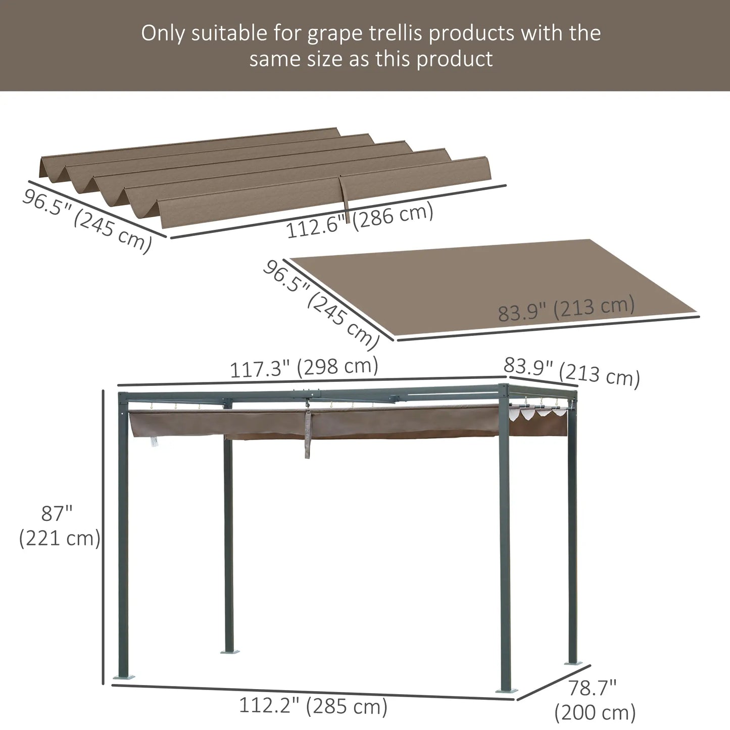 Retractable Pergola Canopy, 10' x 7' Sun Shade Cover, UV30+, Coffee Gazebo Canopy Replacement at Gallery Canada