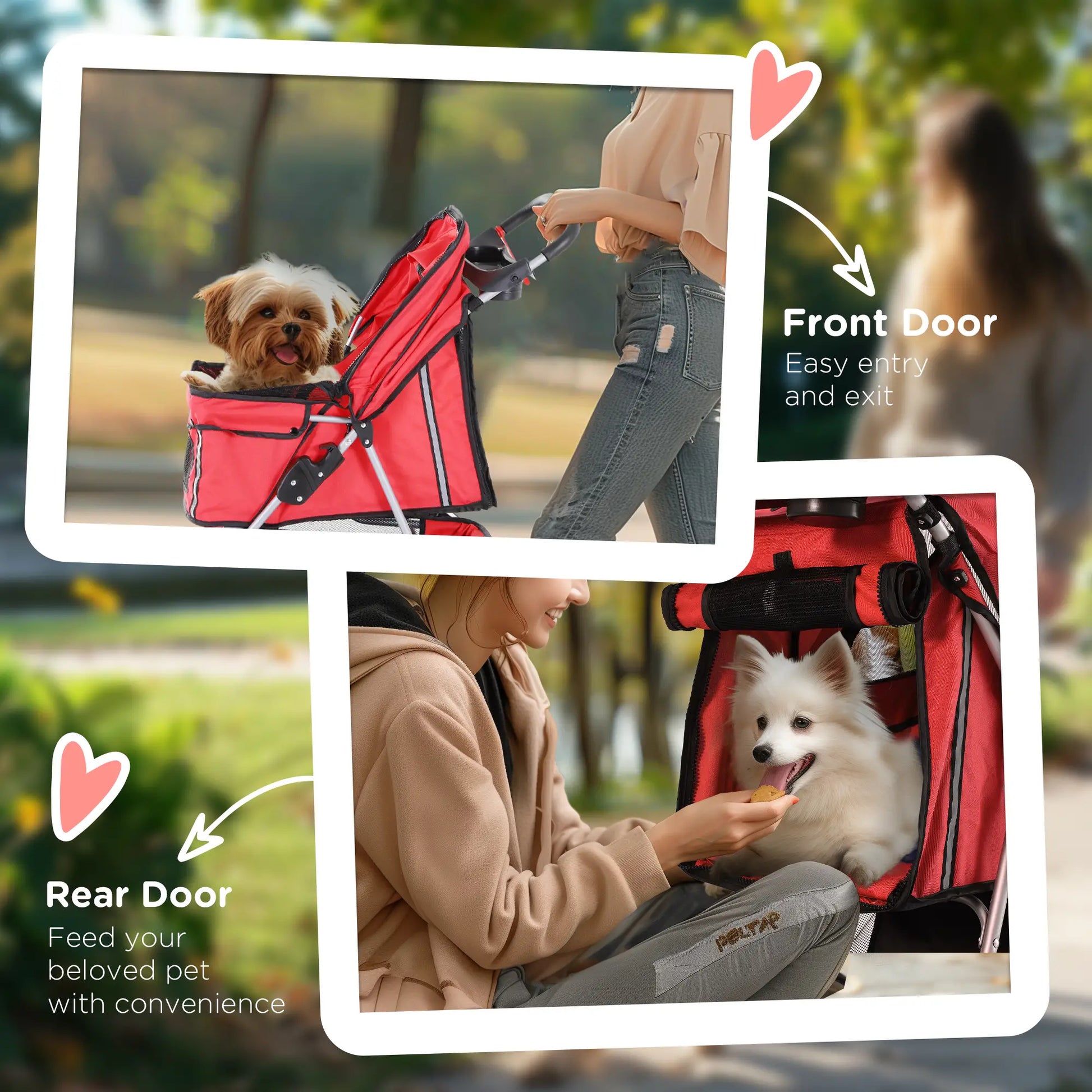3 Wheel Foldable Dog Stroller, Storage Basket, Adjustable Canopy, Cupholder, Red Dog Bike Trailers & Strollers at Gallery Canada