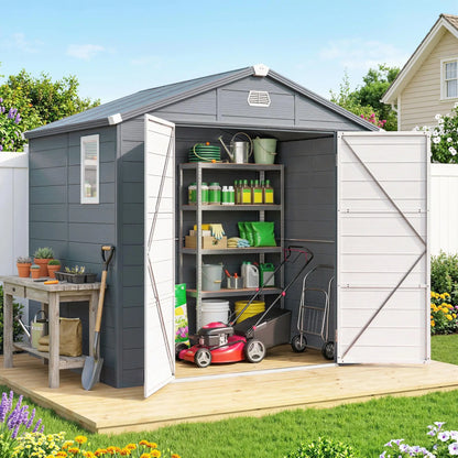 8' x 6' Plastic Garden Storage Shed, Latch Door, Vents, Dark Grey Sheds at Gallery Canada