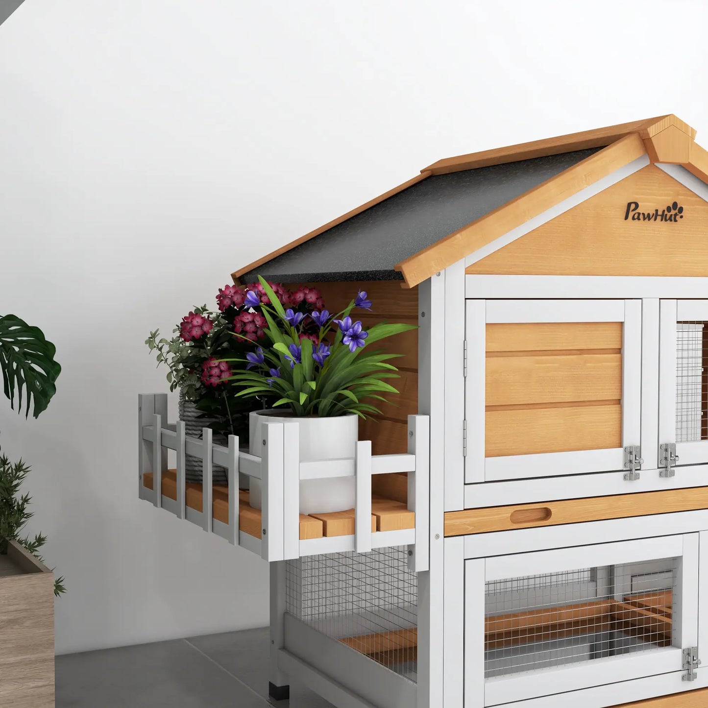 65" Wooden Rabbit Hutch, Pet Playpen, Openable Roof, Storage Box, Yellow Rabbit Hutch at Gallery Canada