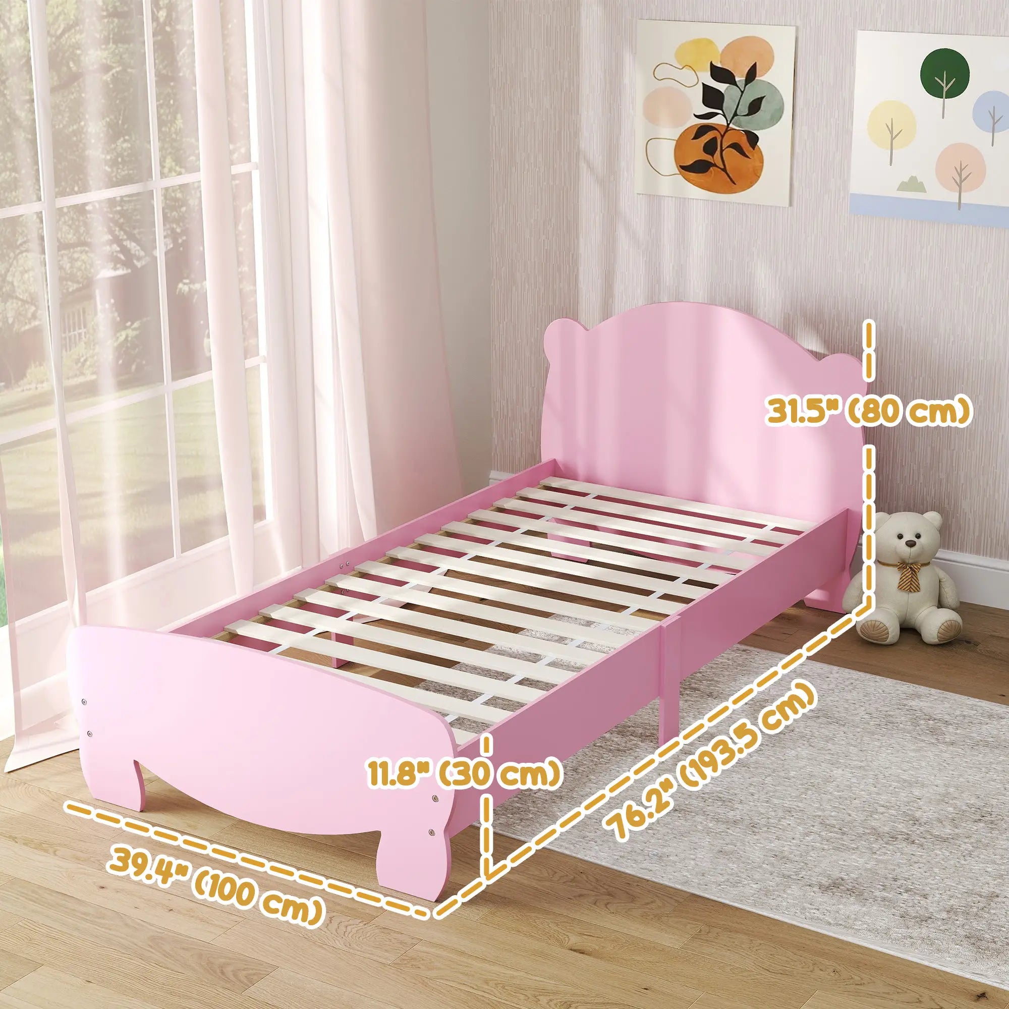 Twin Bed Frame, Bear Headboard, Slats Support, No Box Spring, Pink Kids Bedroom Furniture at Gallery Canada