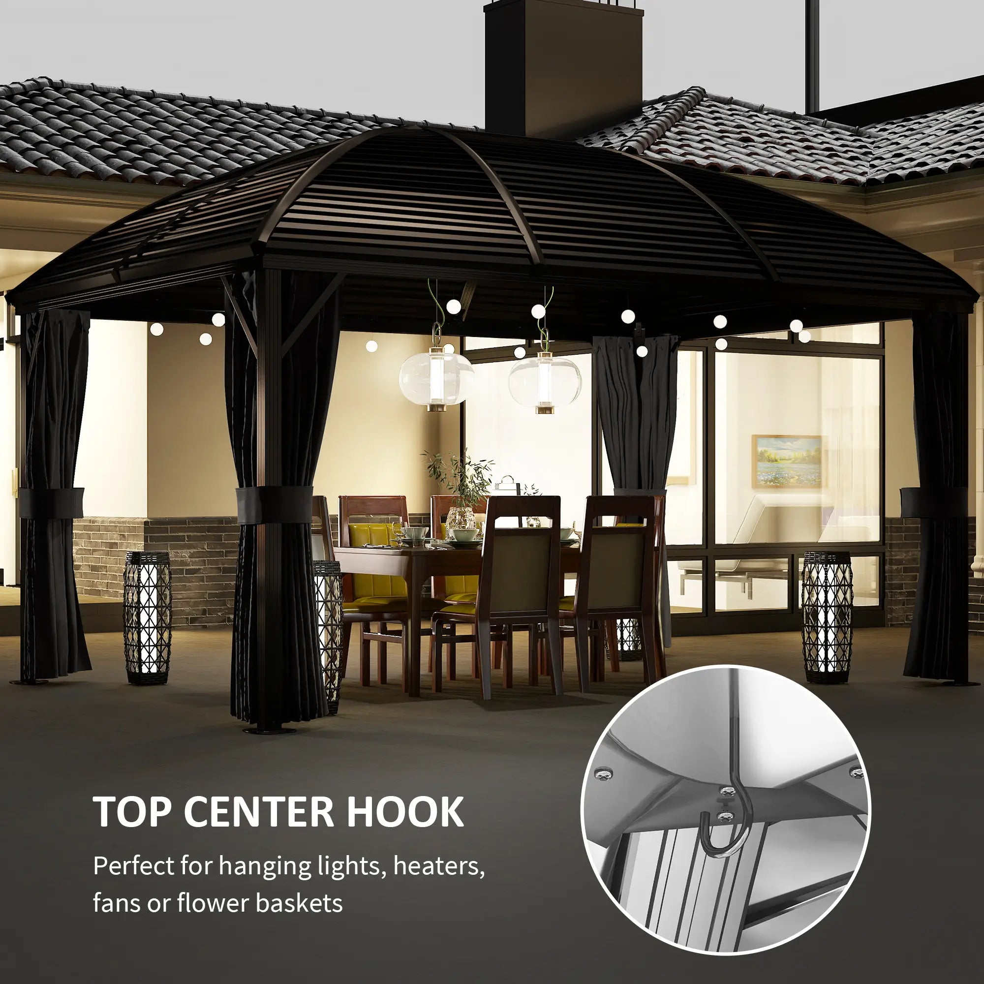 10' x 13' Hardtop Gazebo, Aluminum Canopy, Mesh Nettings, Dark Grey Gazebos at Gallery Canada