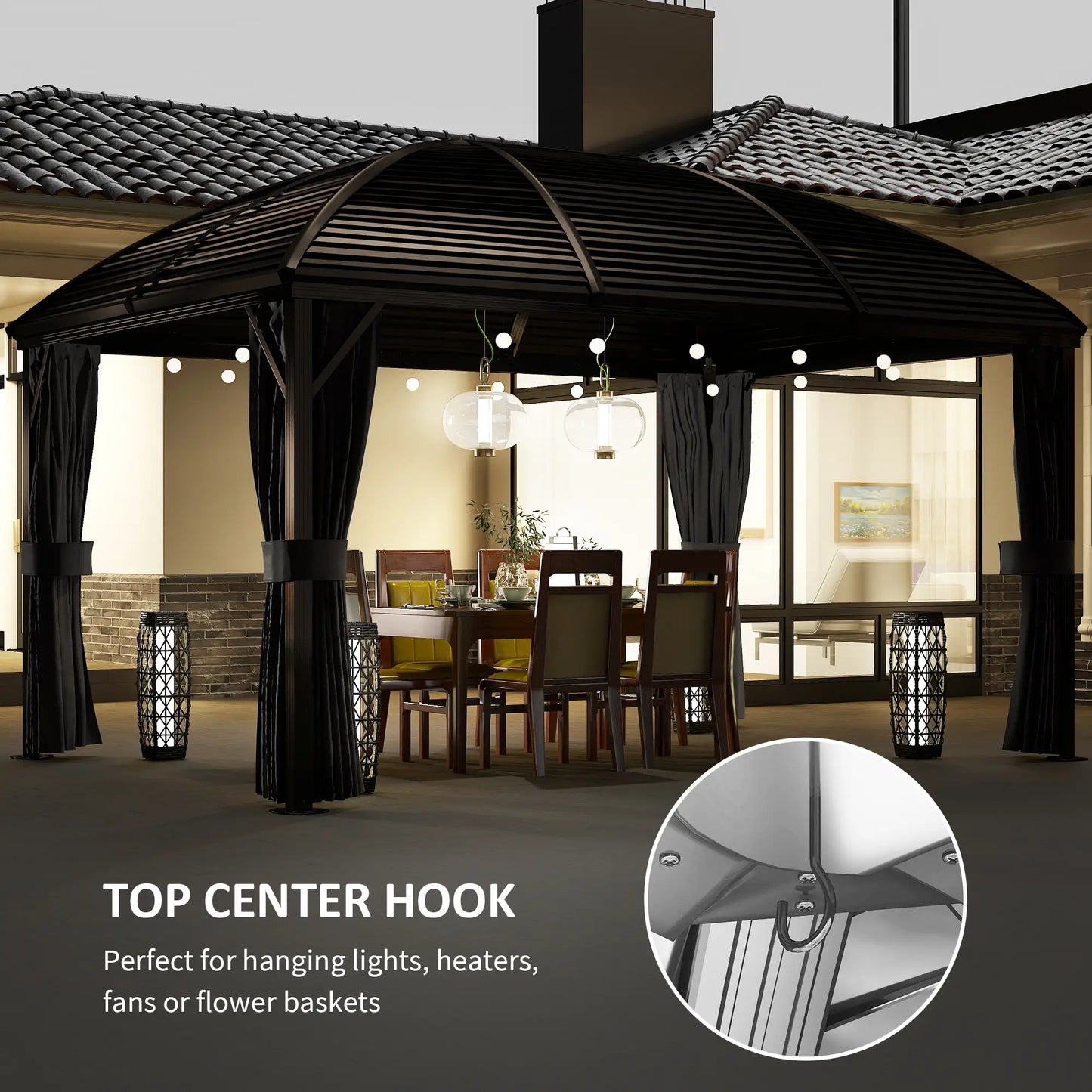 10' x 13' Hardtop Gazebo, Aluminum Canopy, Mesh Nettings, Dark Grey Gazebos at Gallery Canada