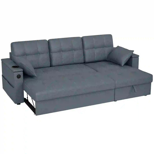 Convertible Sectional Sofa Bed, Pull Out Sleeper, Chaise Storage, Dark Grey Sofas & Reclining Chairs Dark Grey at Gallery Canada