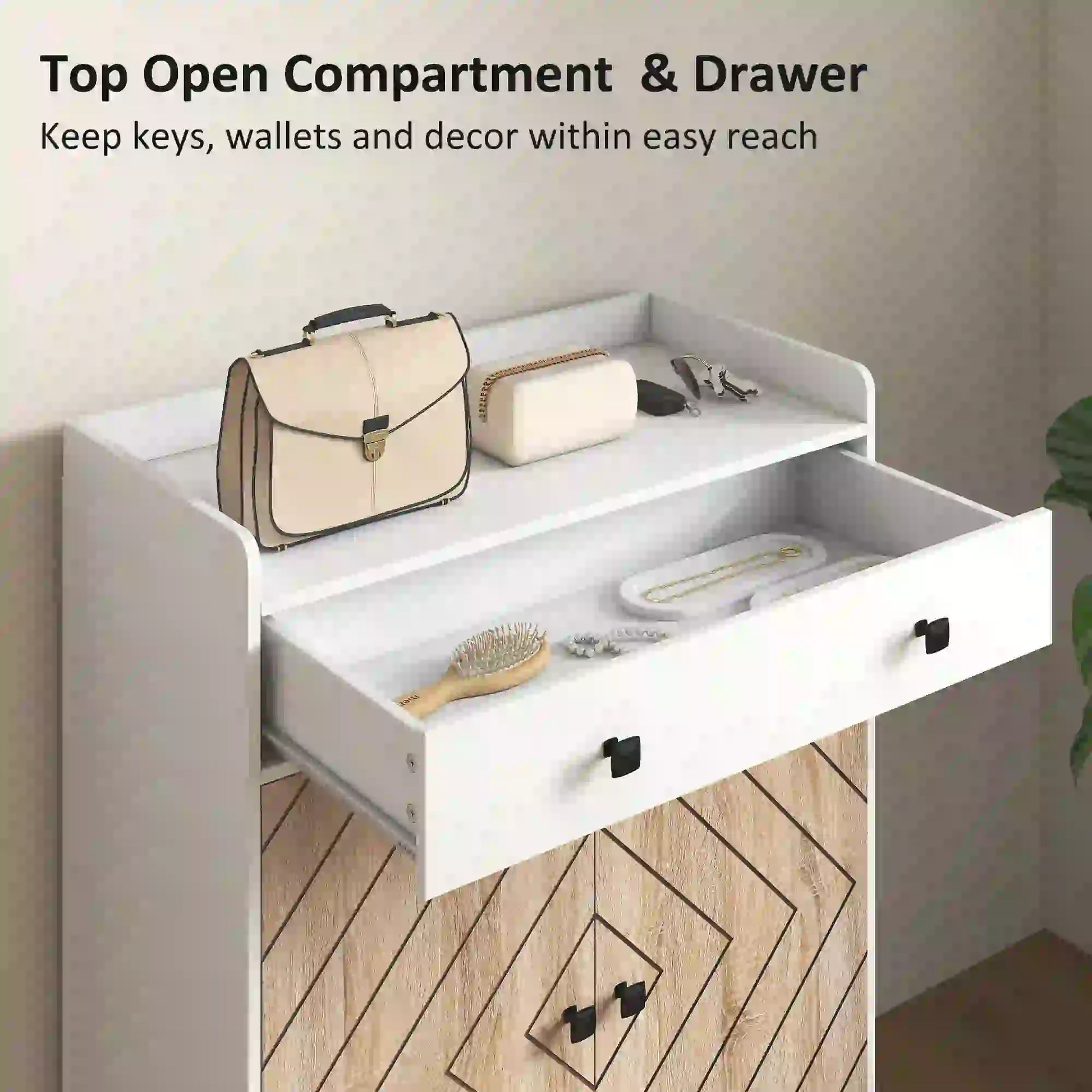 Modern Shoe Storage Cabinet, Adjustable Shelves, Drawer for 12 Pairs, White Shoe Storage Cabinets & Racks at Gallery Canada