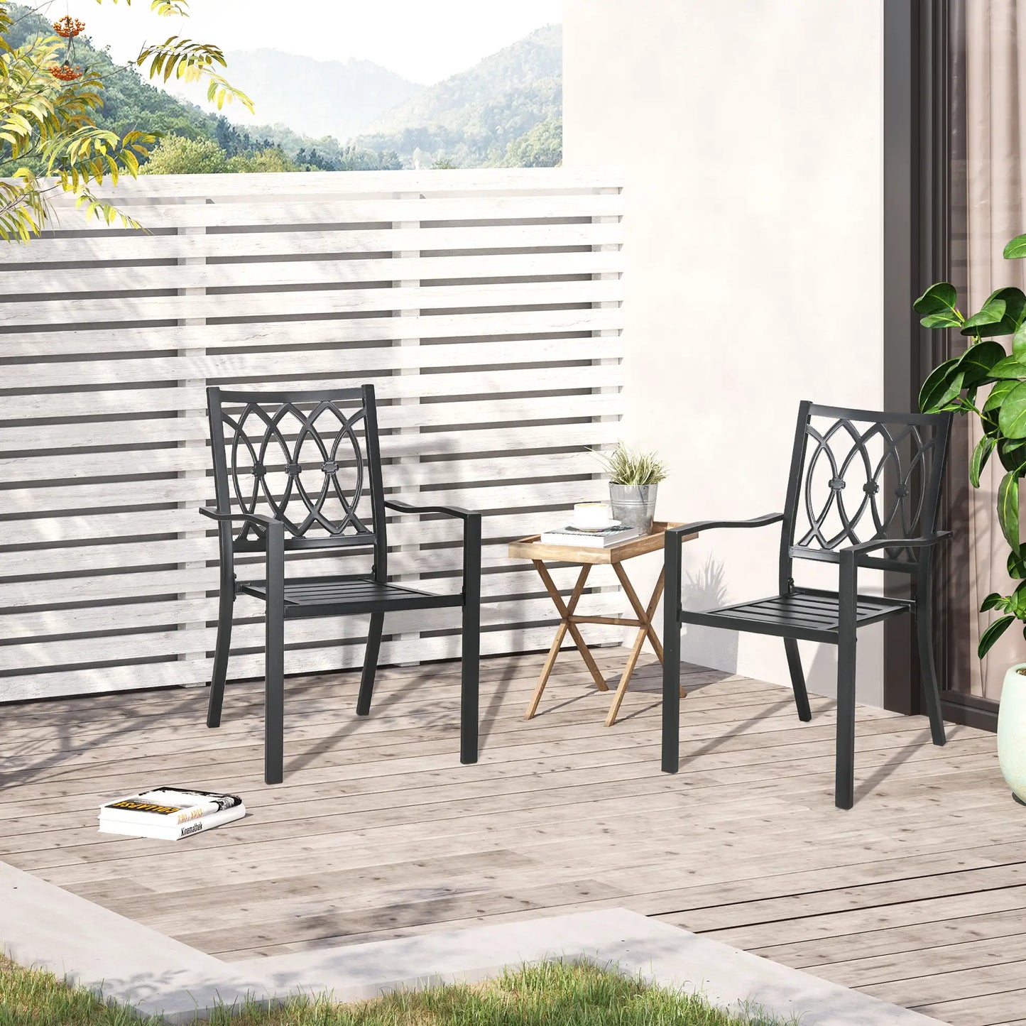 2 PCs Dining Chairs, Outdoor Armchairs, Stackable, Black Patio Chairs at Gallery Canada