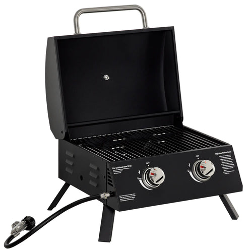 2 Burner Propane Gas Grill, Portable Tabletop BBQ, Black