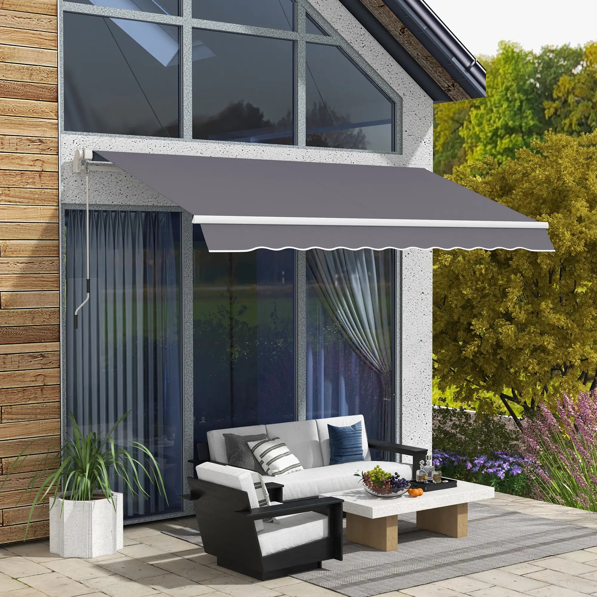 12' x 10' Manual Retractable Awning, Adjustable Sunshade Shelter, Dark Grey Patio Awnings at Gallery Canada