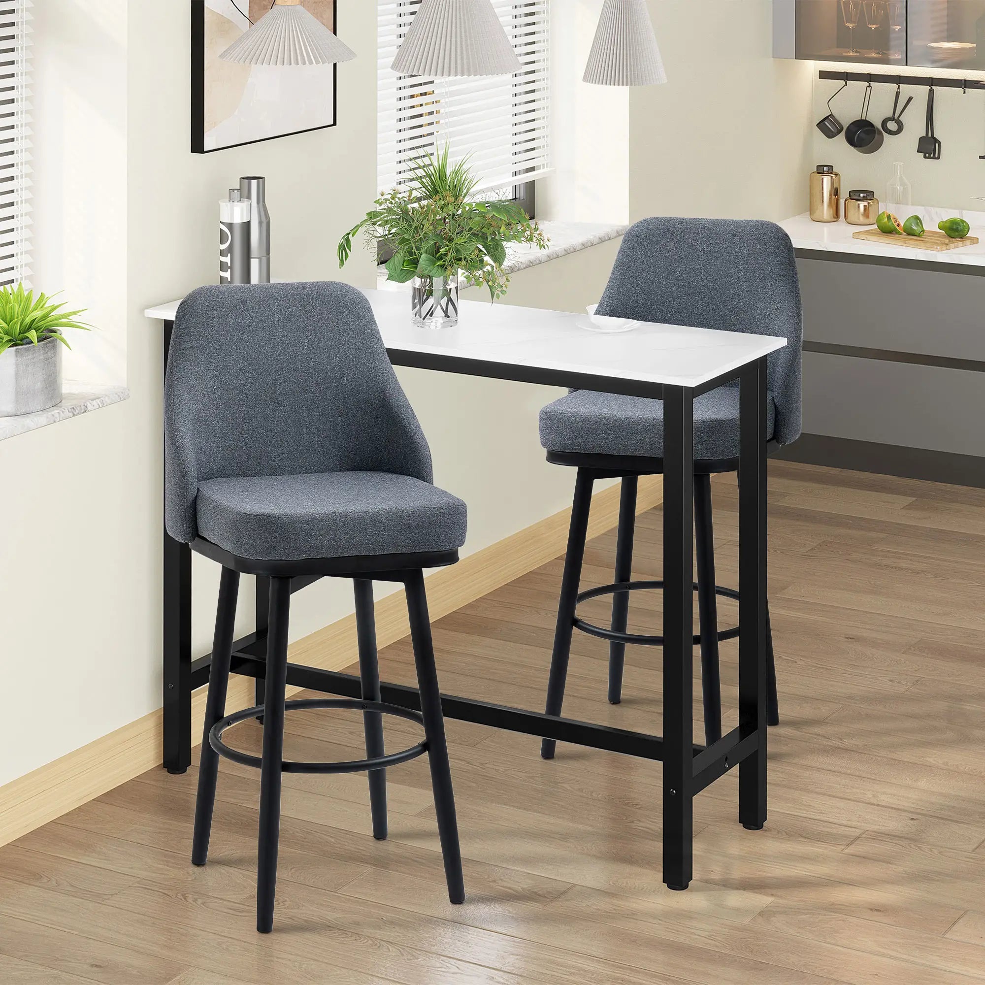 Extra Tall Bar Stools Set of 2, 360° Swivel, Steel Legs, Charcoal Grey Bar Stools at Gallery Canada