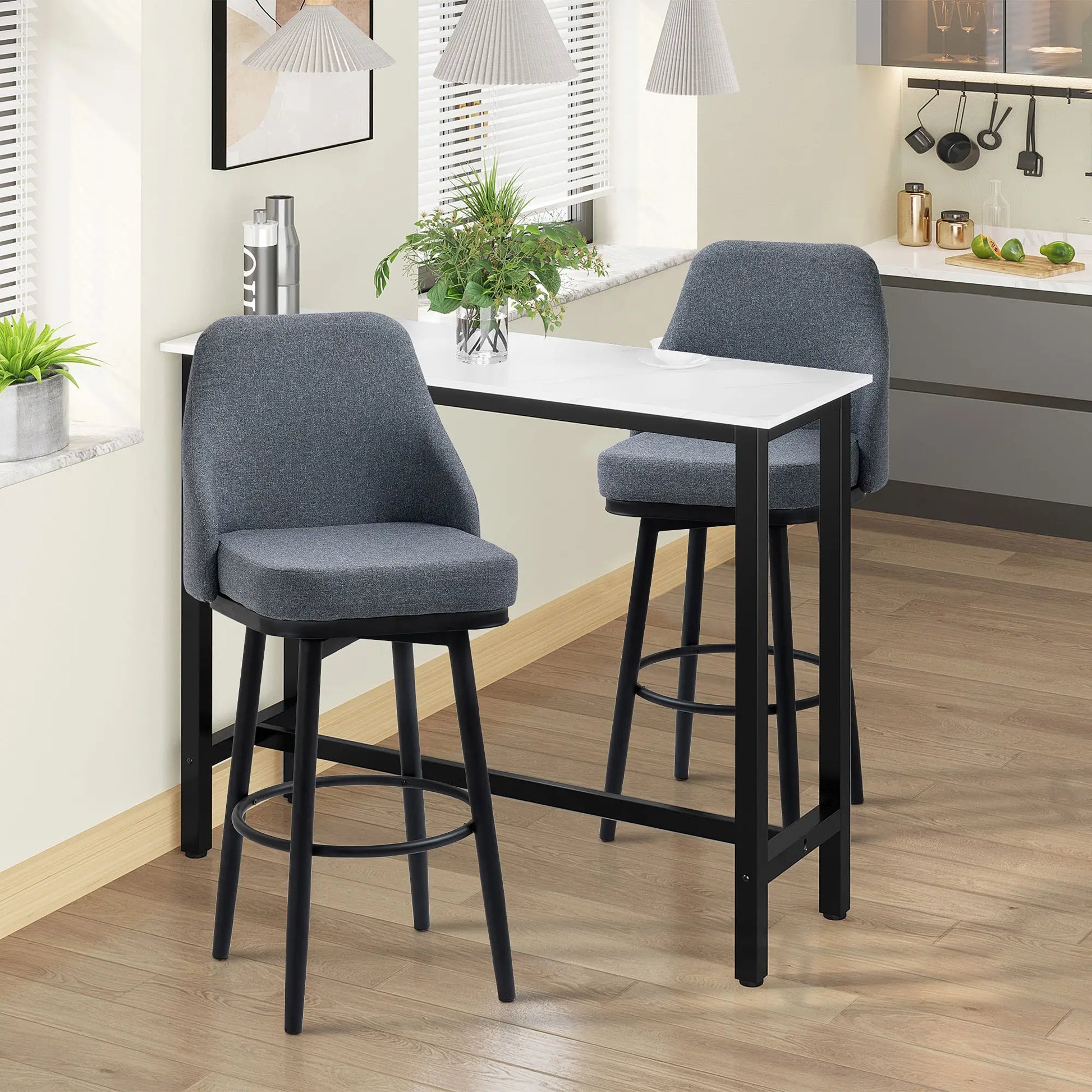 Extra Tall Bar Stools Set of 2, 360° Swivel, Steel Legs, Charcoal Grey Bar Stools at Gallery Canada