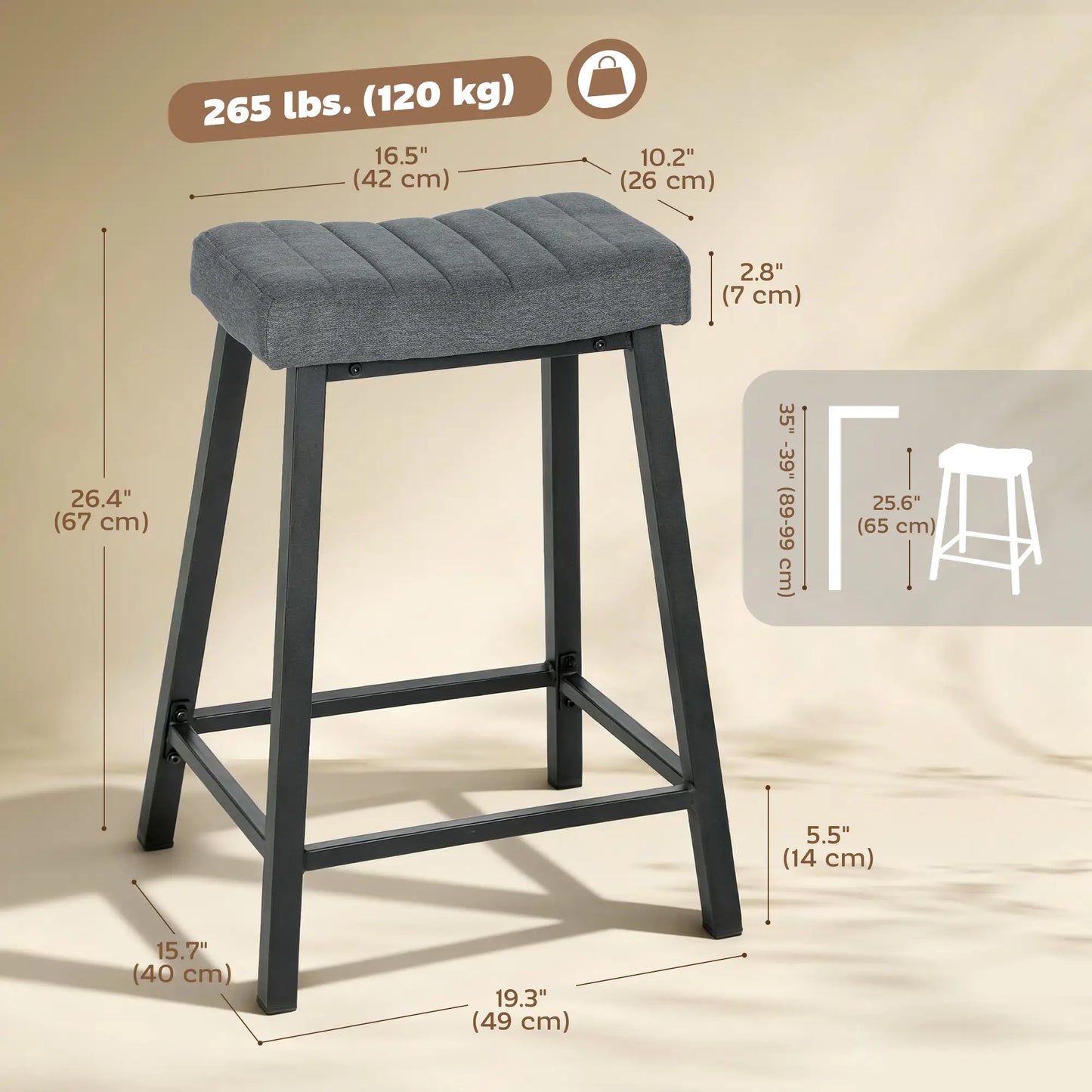Set of 2 Velvet Bar Stools, Curved Seat with Footrest, Grey Bar Stools at Gallery Canada