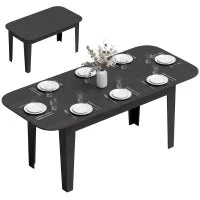 Extendable Oval Dining Table for 4-6, Farmhouse Kitchen Table, Black, Black