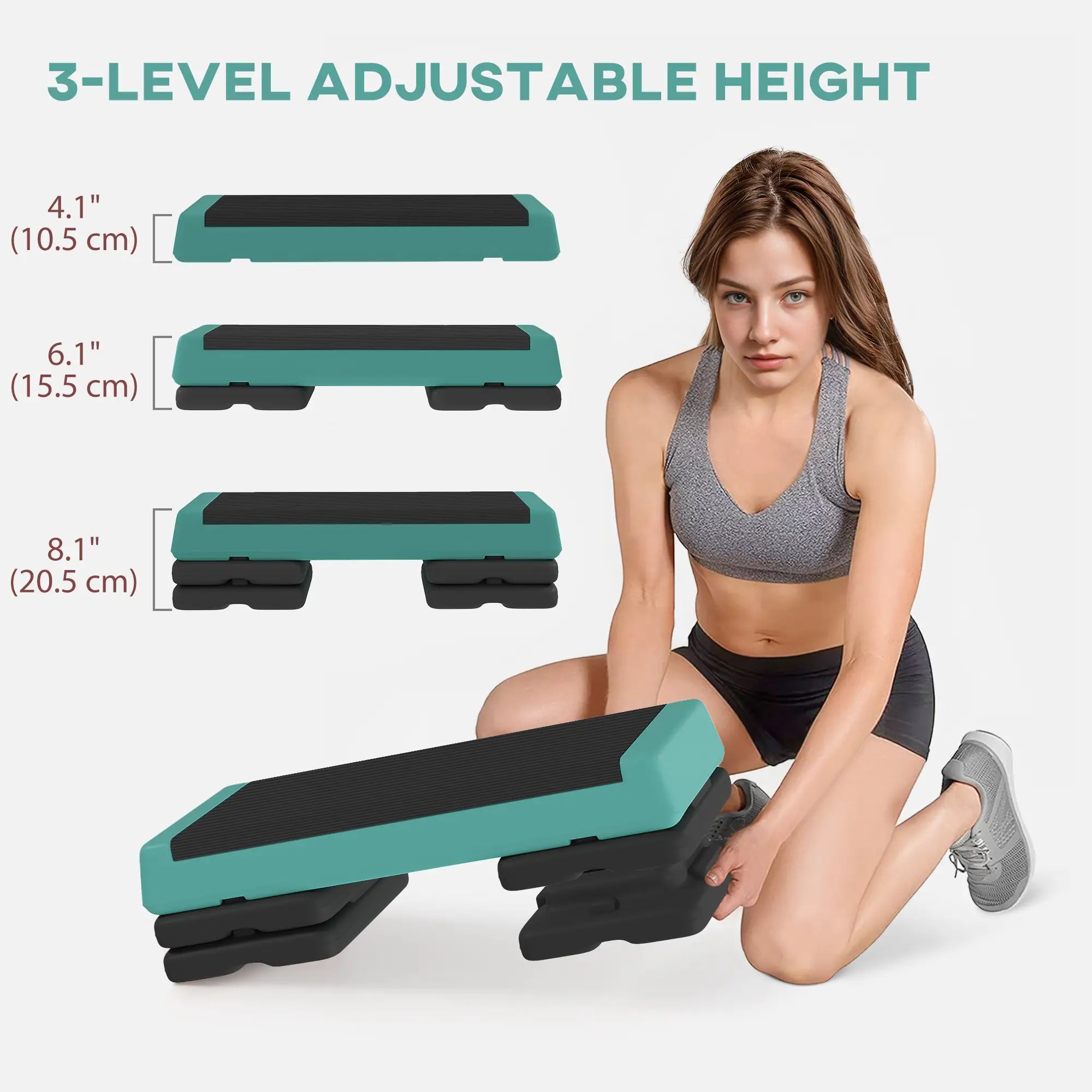 Adjustable Exercise Step Platform, 3-Level with Risers 4