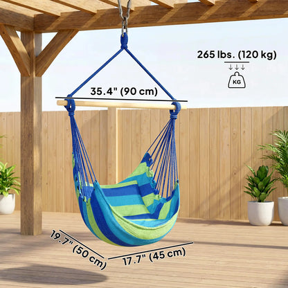 Hanging Macrame Chair, Two Soft Seat Cushions, Blue Green Hanging Porch Swings at Gallery Canada