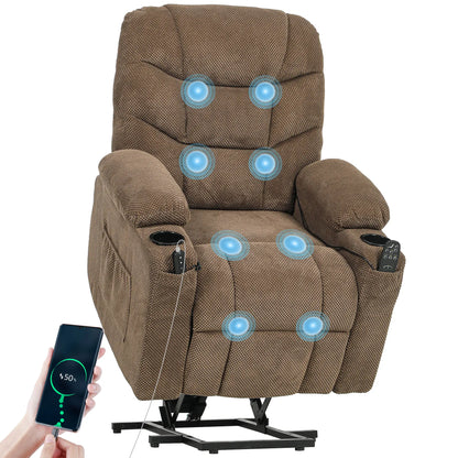 Electric Lift Recliner Chair, Massage, Side Pockets, Cup Holders, Remote, Brown Electric Power Lift Chairs at Gallery Canada
