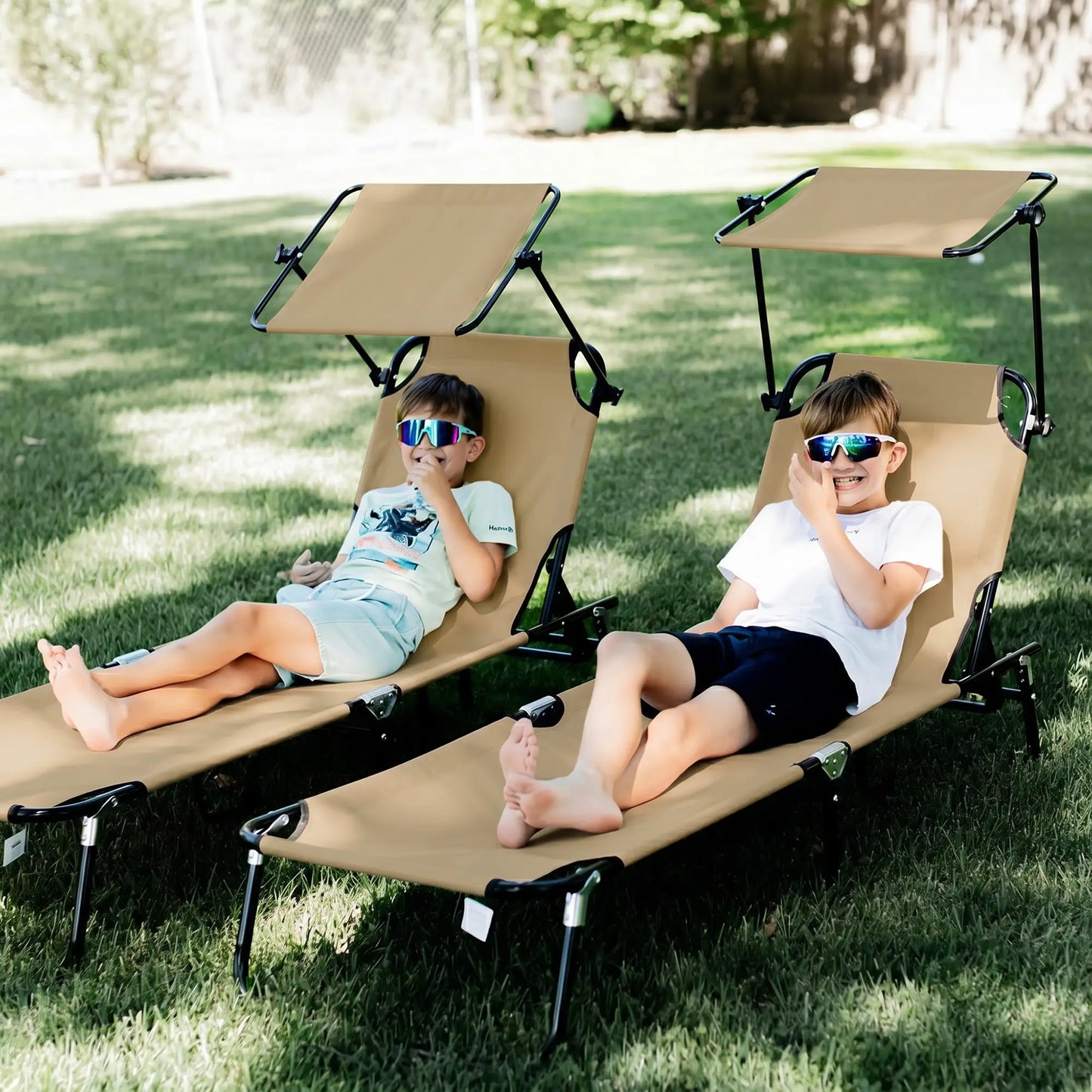 2 Piece Folding Chaise Lounges, Reclining Back, Sunshade, Pool, Beach, Patio Lounger Chairs at Gallery Canada